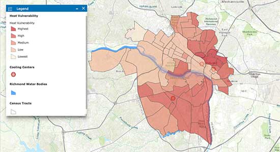 Overlaying maps of heat sensitive areas with locations of cooling stations