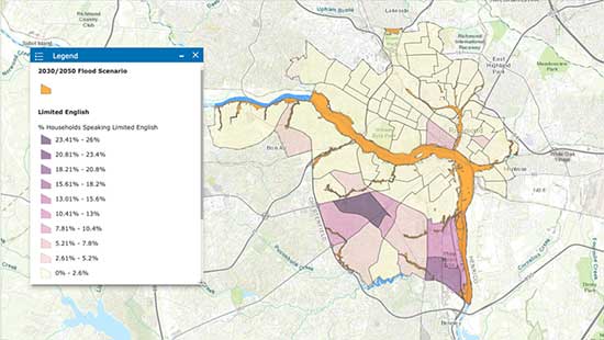 Overlaying maps of flood scenarios with households speaking limited English