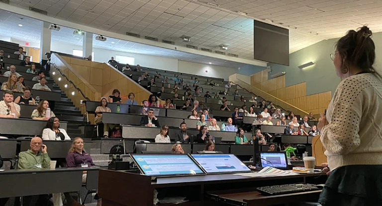Resilient Virginia Executive Director Jessica Steelman addresses the 2025 Resilient Virginia conference at James Madison University.